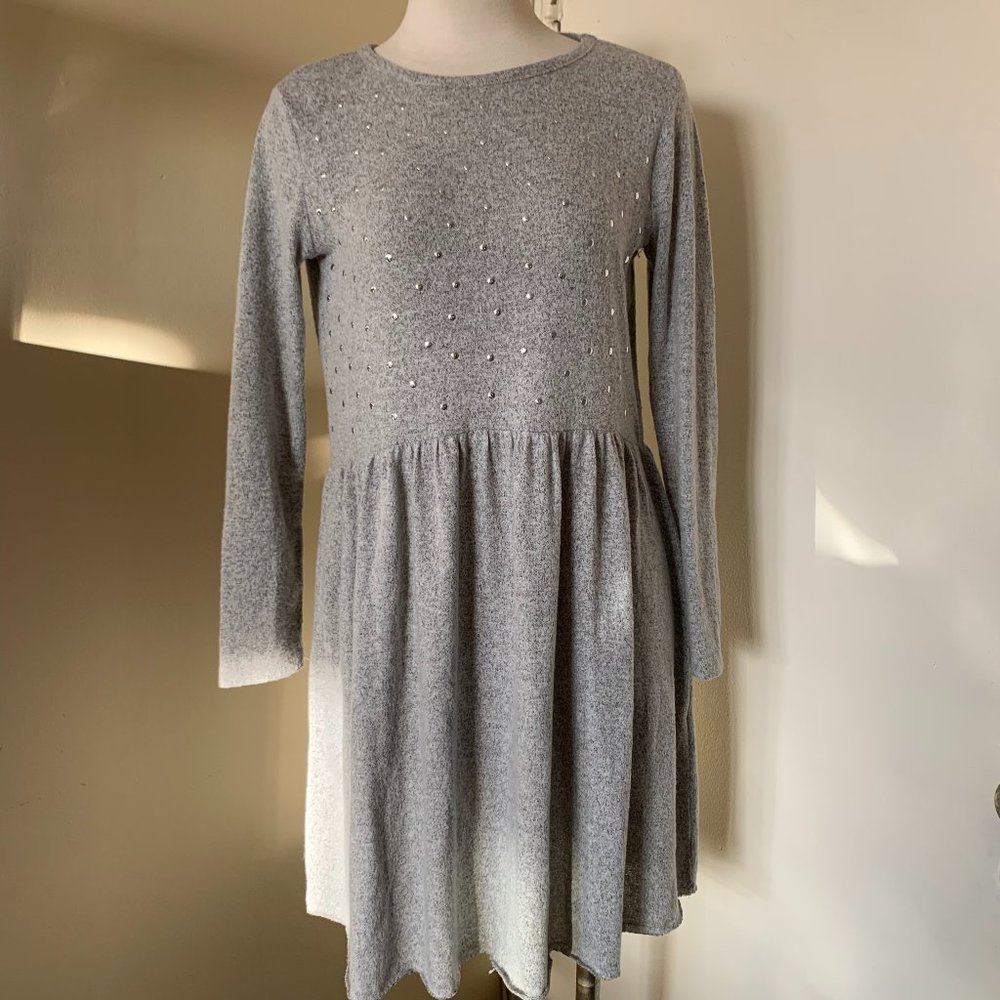 ZARA GRAY WITH METAL STUDS DRESS LONG SLEEVES SIZE S